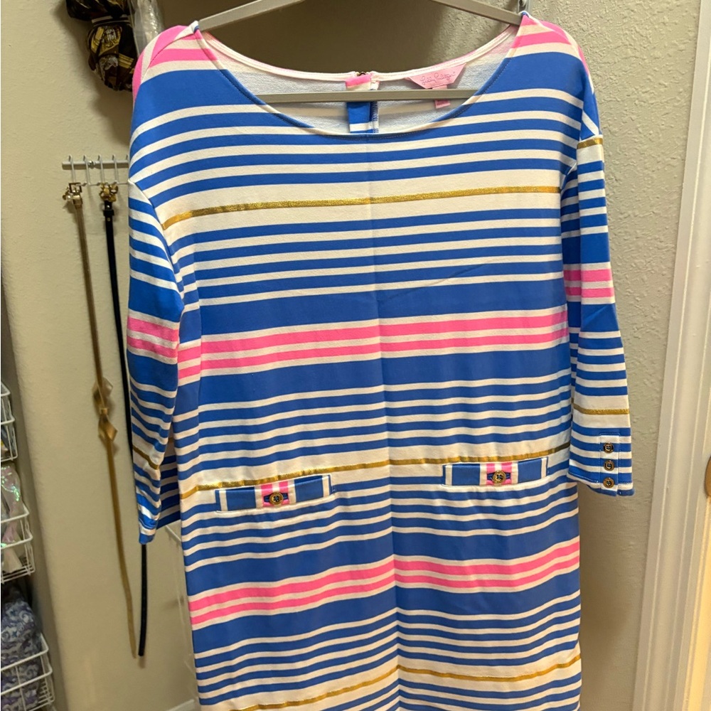 Lilly Pulitzer Charlene Striped Blue and Pink Dress, Size Medium